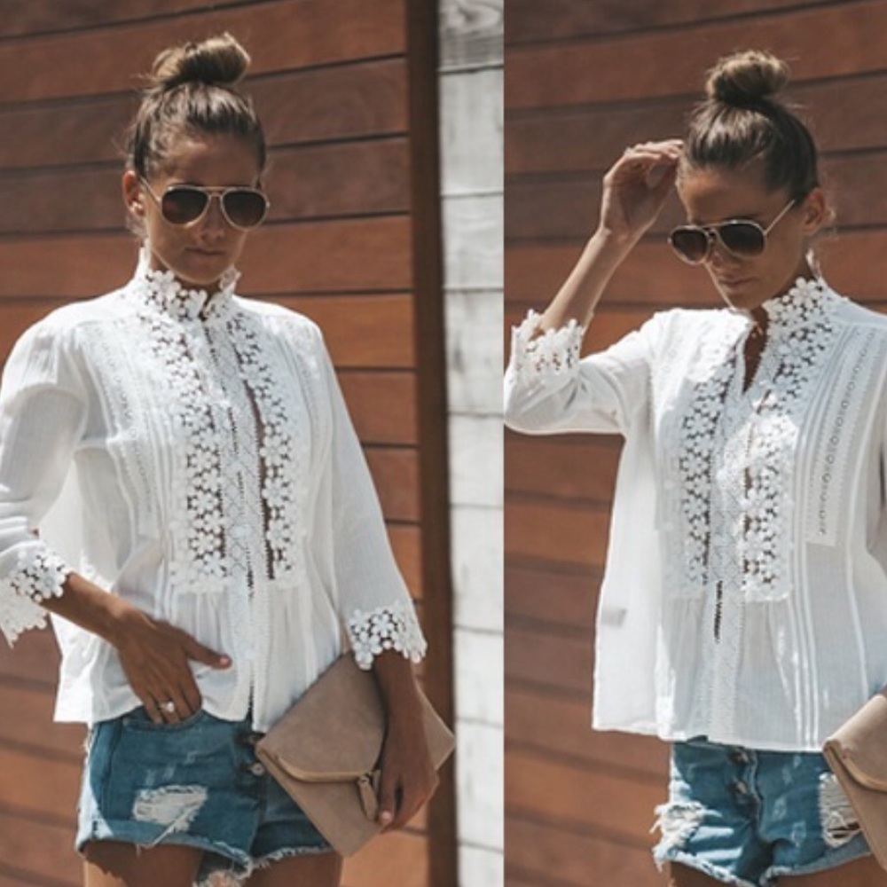 💃🏻Boho Floral Ruffle Button up lace top - Picture 14 of 14